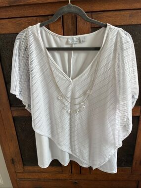 Kim Rogers White Layered V-Neck Flutter Blouse